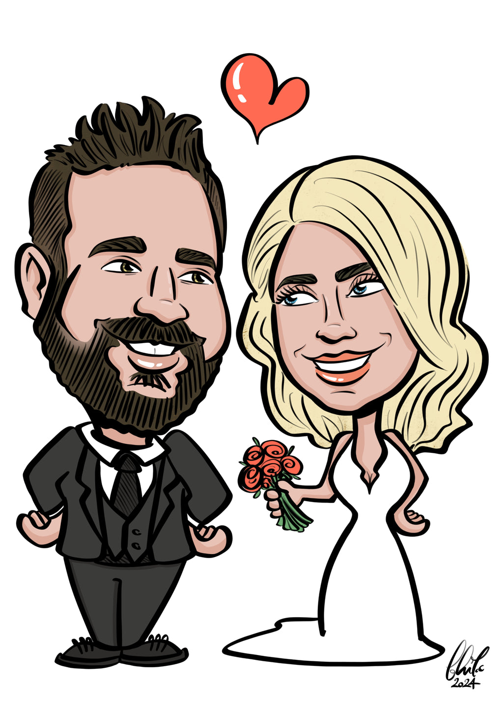 Digital Caricatures, Wedding Gift for Bride and Groom
